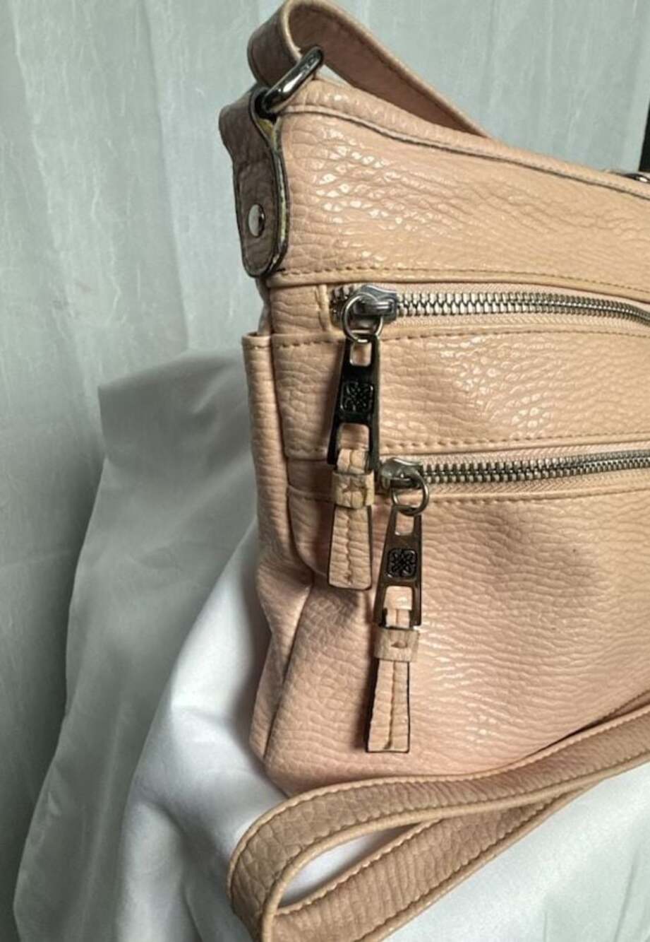 Solene Light Pink Pebbled Faux Leather Multi-Zipper Crossbody Bag Purse - Picture 5 of 8